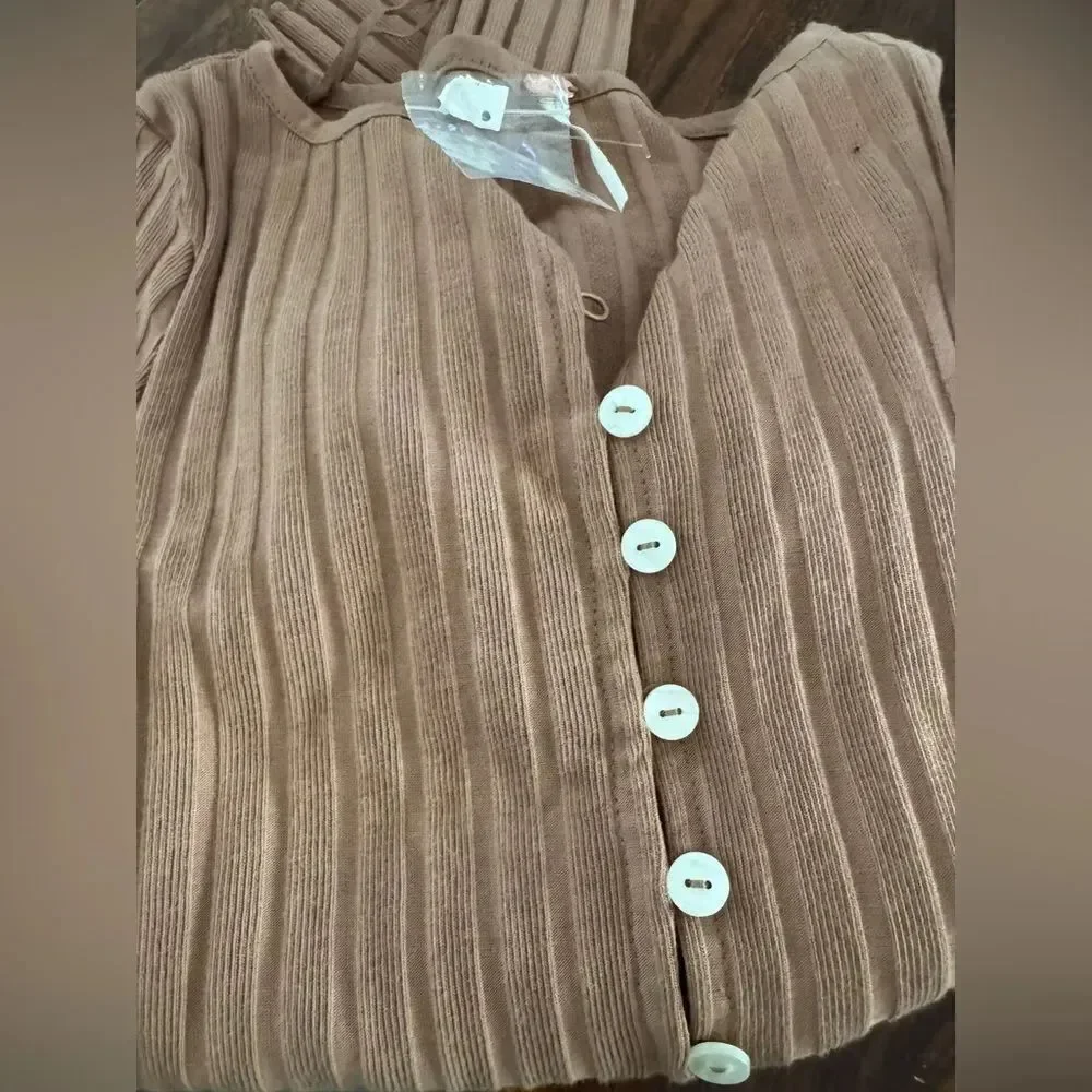 NWOT Free People Tilly Long-Sleeve button up Cardi - otter tan brown -, Medium